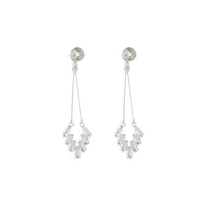 Rhinestone Geometric Drop Earring / Clip On Earring