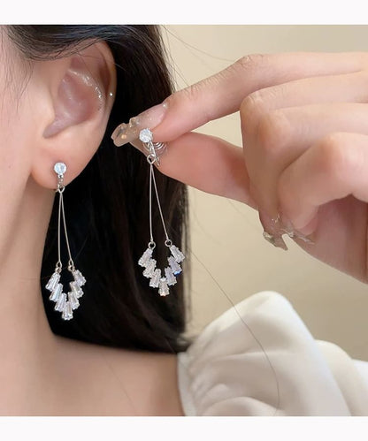 Rhinestone Geometric Drop Earring / Clip On Earring