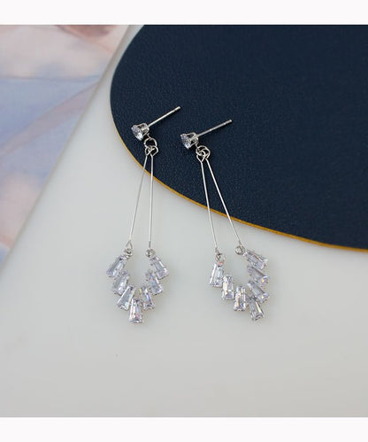 Rhinestone Geometric Drop Earring / Clip On Earring