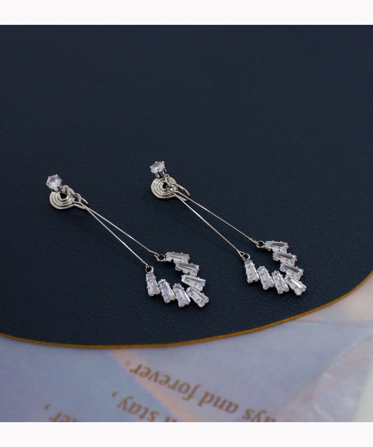 Rhinestone Geometric Drop Earring / Clip On Earring