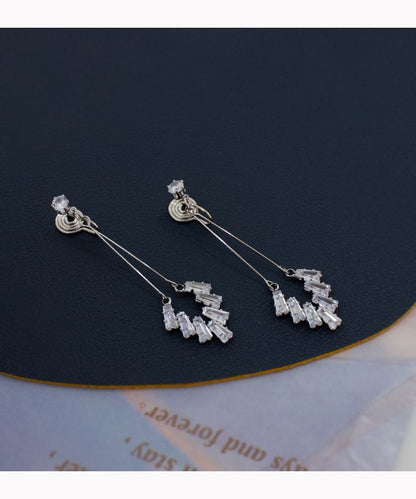 Rhinestone Geometric Drop Earring / Clip On Earring