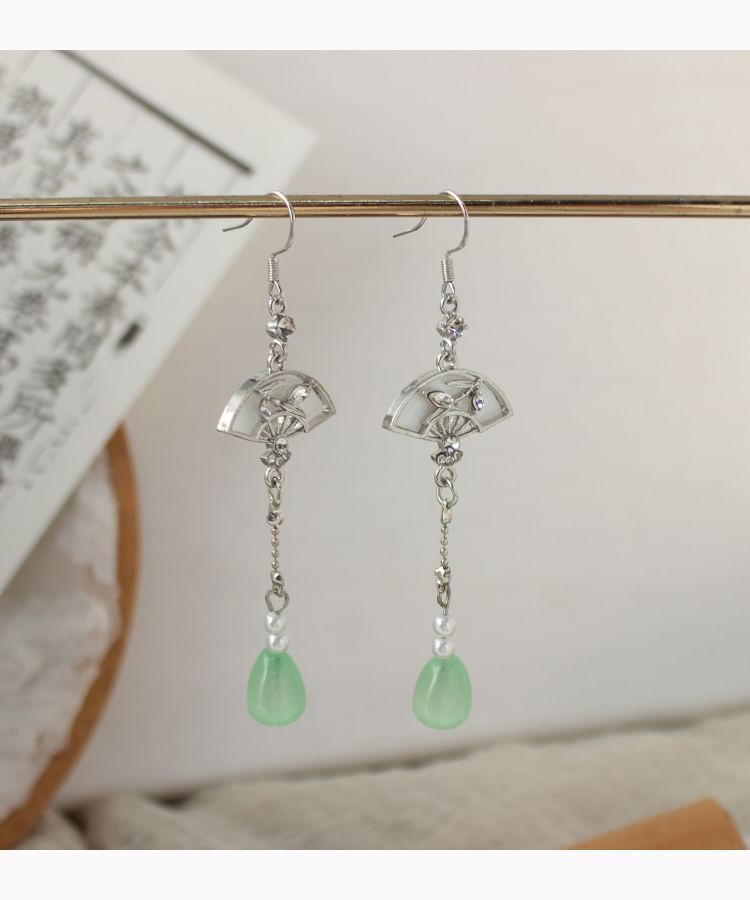 Faux Jade Fan Drop Earring / Clip On Earring