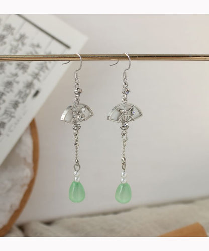 Faux Jade Fan Drop Earring / Clip On Earring