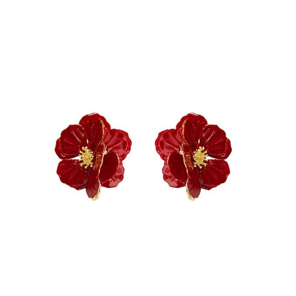 Enamel Flower Stud Earring / Clip On Earring