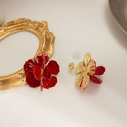 Enamel Flower Stud Earring / Clip On Earring