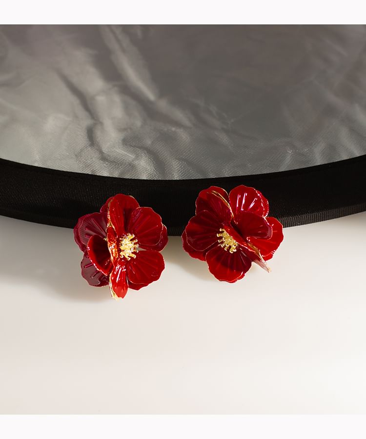 Enamel Flower Stud Earring / Clip On Earring