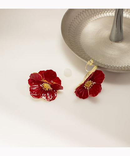 Enamel Flower Stud Earring / Clip On Earring