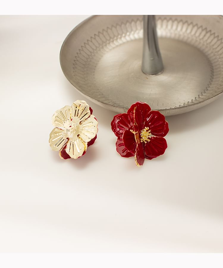 Enamel Flower Stud Earring / Clip On Earring