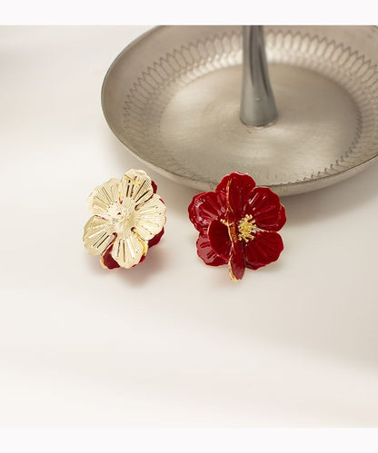 Enamel Flower Stud Earring / Clip On Earring