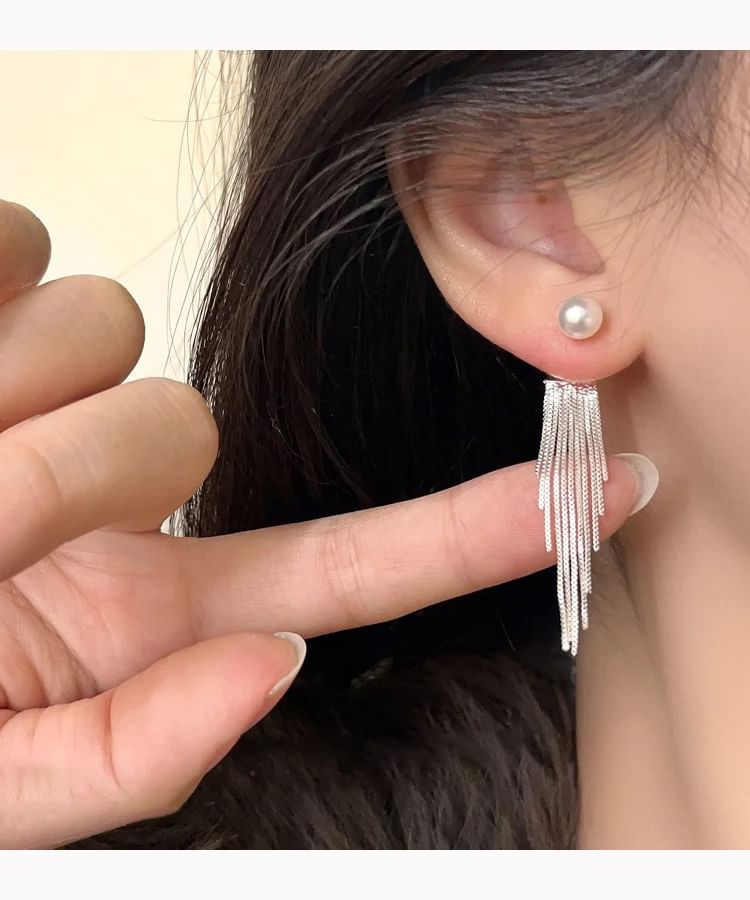 Faux Pearl Fringe Drop Earring / Clip On Earring