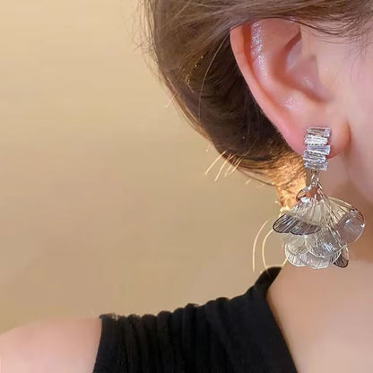 Rhinestone Petal Drop Earring / Clip On Earring