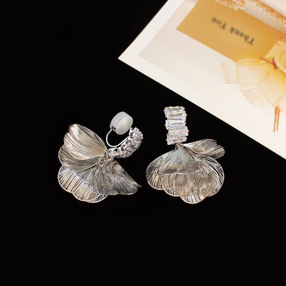 Rhinestone Petal Drop Earring / Clip On Earring