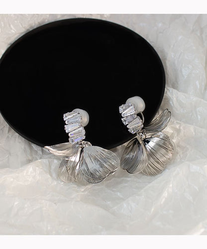Rhinestone Petal Drop Earring / Clip On Earring