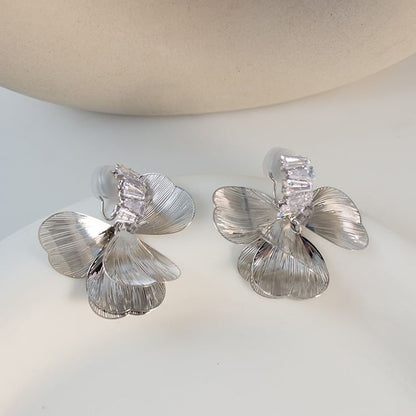 Rhinestone Petal Drop Earring / Clip On Earring