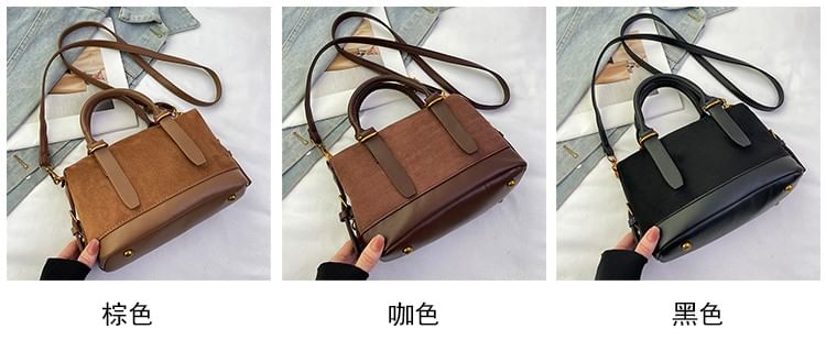 Top Handle Plain Faux Suede Crossbody Bag