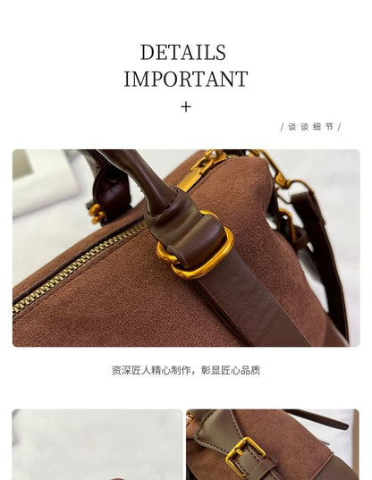 Top Handle Plain Faux Suede Crossbody Bag