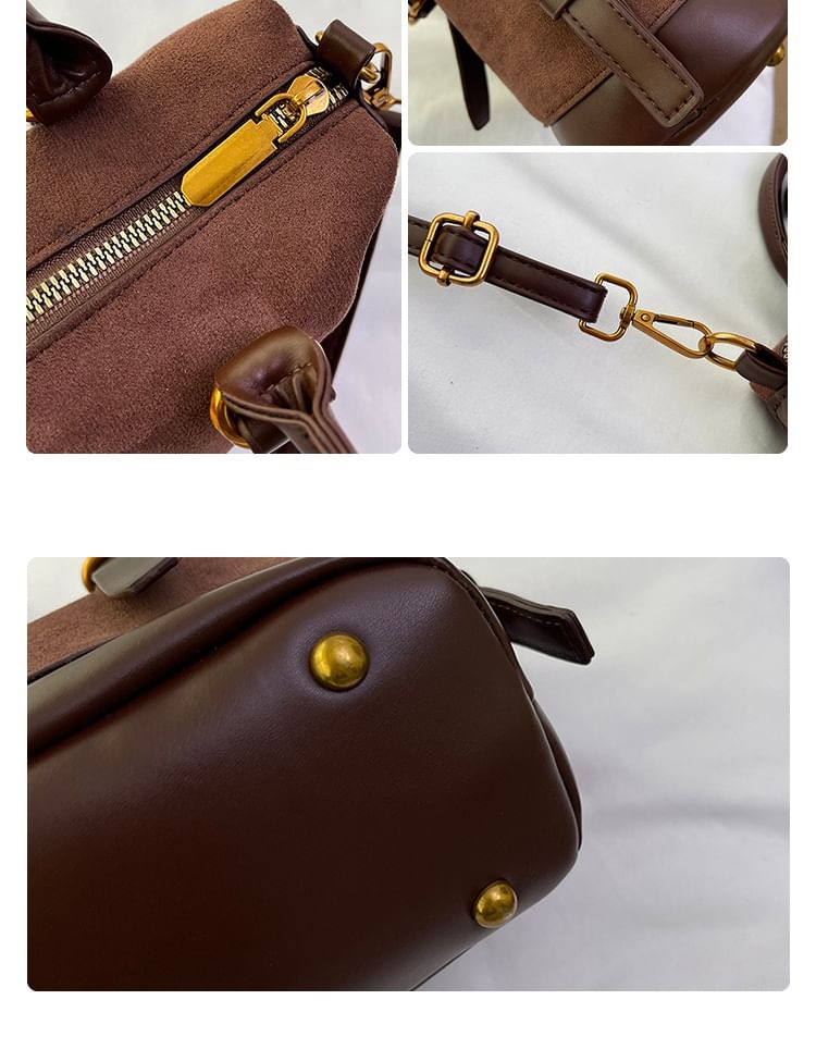 Top Handle Plain Faux Suede Crossbody Bag