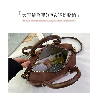 Top Handle Plain Faux Suede Crossbody Bag