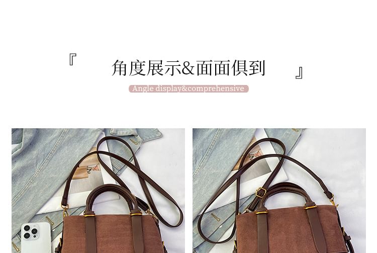 Top Handle Plain Faux Suede Crossbody Bag