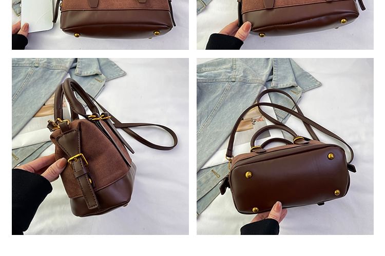 Top Handle Plain Faux Suede Crossbody Bag