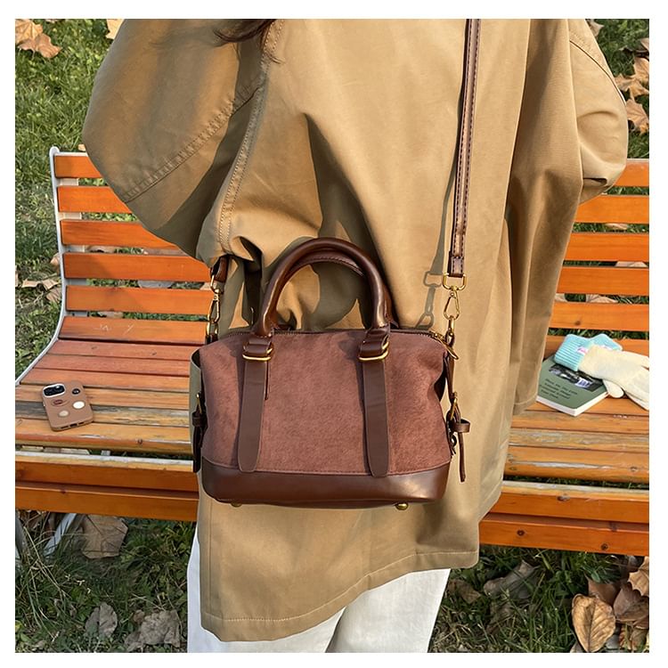 Top Handle Plain Faux Suede Crossbody Bag