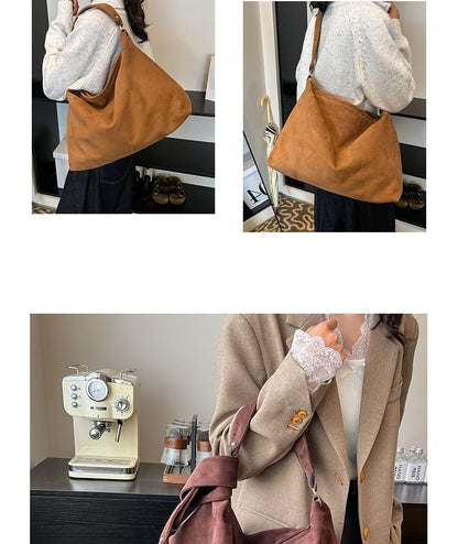 Plain Faux Suede Tote Bag