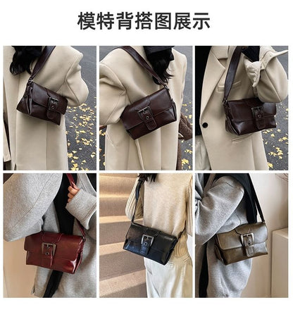 Plain Buckled Faux Leather Flap Crossbody Bag