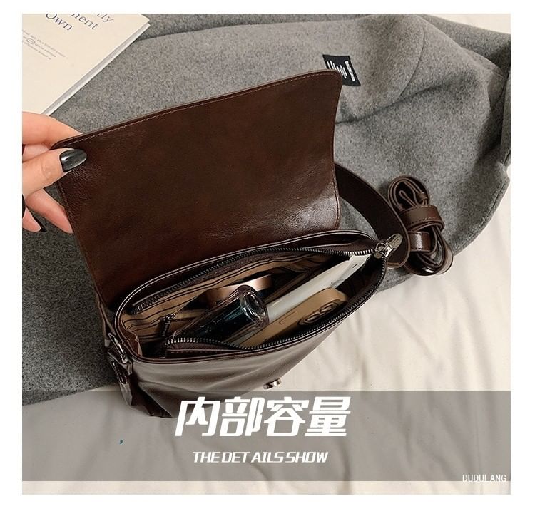 Plain Buckled Faux Leather Flap Crossbody Bag