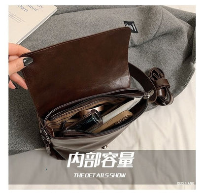 Plain Buckled Faux Leather Flap Crossbody Bag