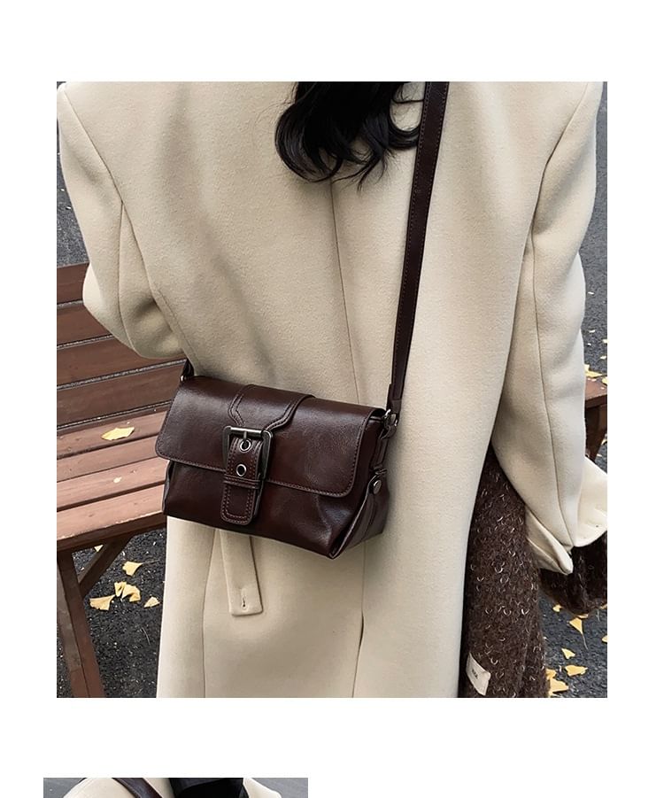 Plain Buckled Faux Leather Flap Crossbody Bag