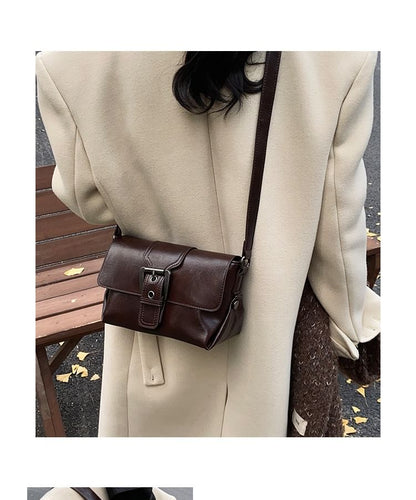 Plain Buckled Faux Leather Flap Crossbody Bag