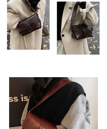 Plain Buckled Faux Leather Flap Crossbody Bag