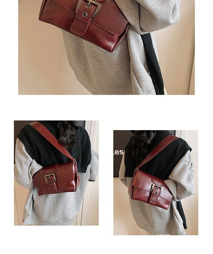 Plain Buckled Faux Leather Flap Crossbody Bag