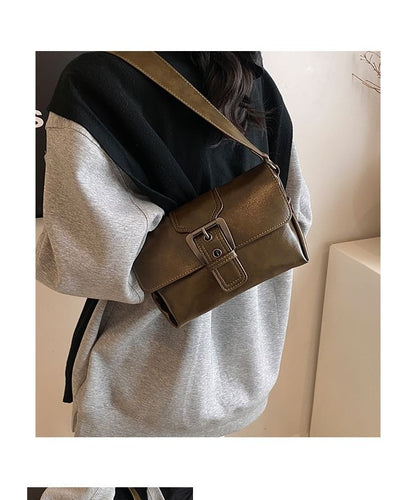 Plain Buckled Faux Leather Flap Crossbody Bag