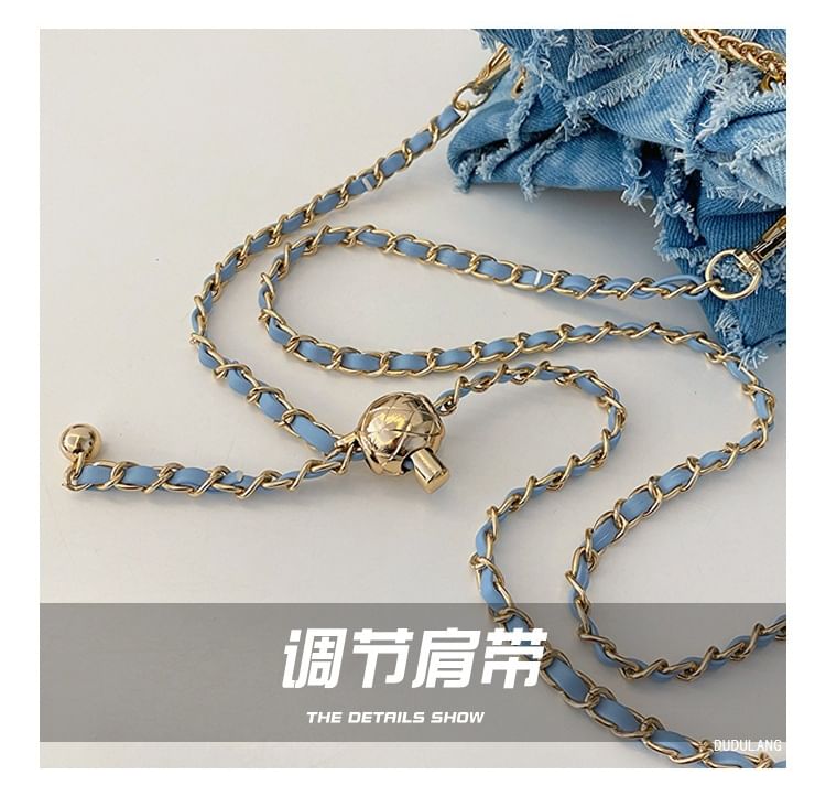 Chain Strap Frayed Drawstring Bucket Bag