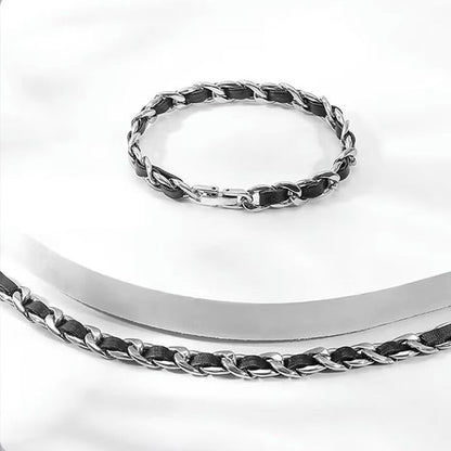 Chained Faux Leather Bracelet