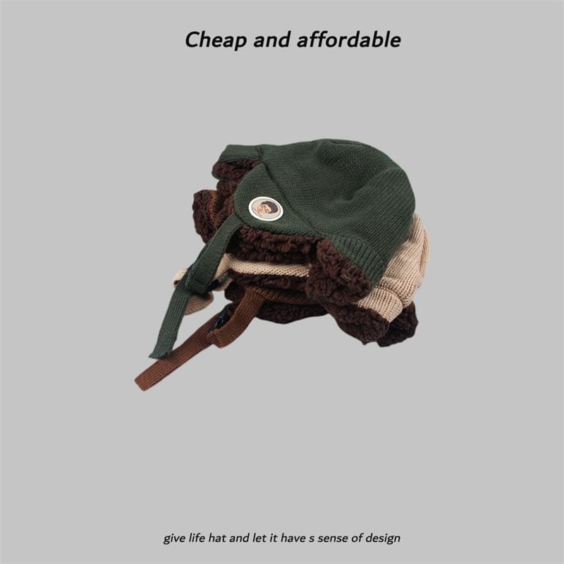 Cartoon Trapper Knit Hat Embroidered