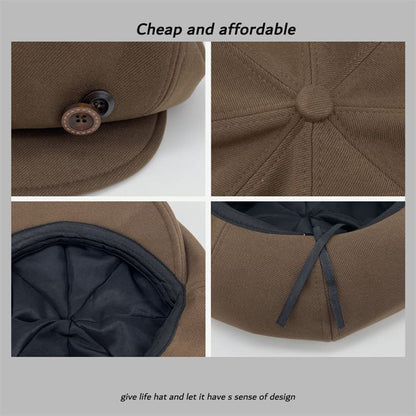 Plain Buttoned Newsboy Cap