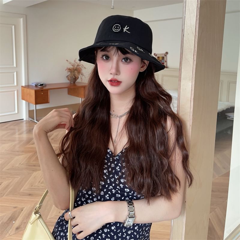 Embroidered Smiley Hat Bucket Face