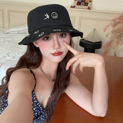 Embroidered Smiley Hat Bucket Face