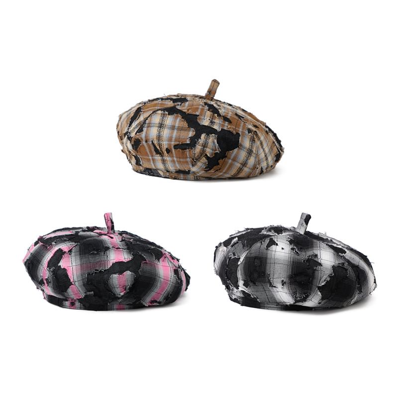 Plaid Distressed Beret
