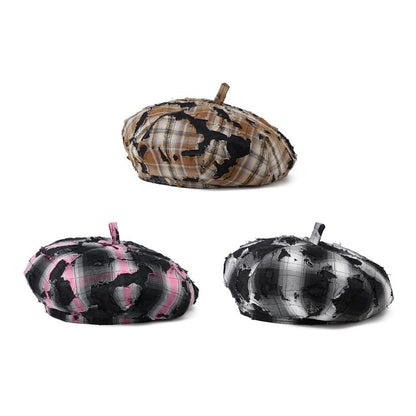 Plaid Distressed Beret