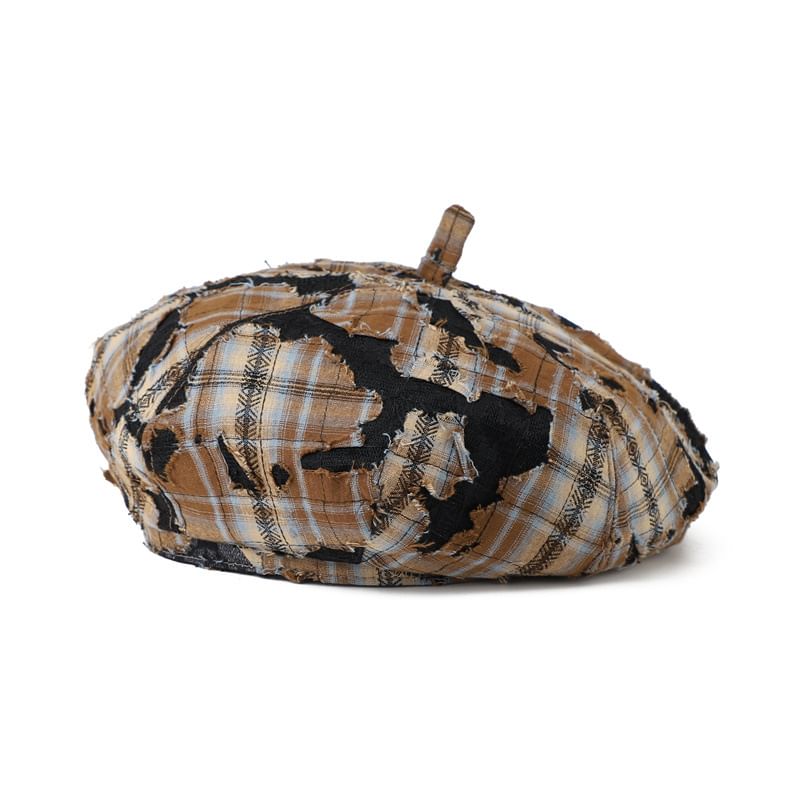 Plaid Distressed Beret