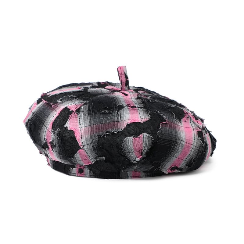 Plaid Distressed Beret