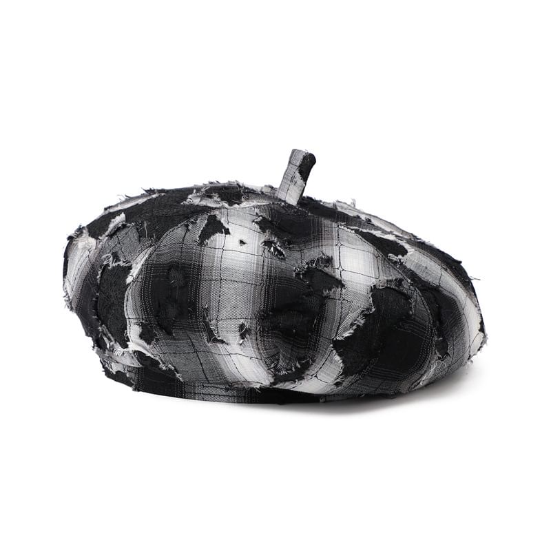Plaid Distressed Beret