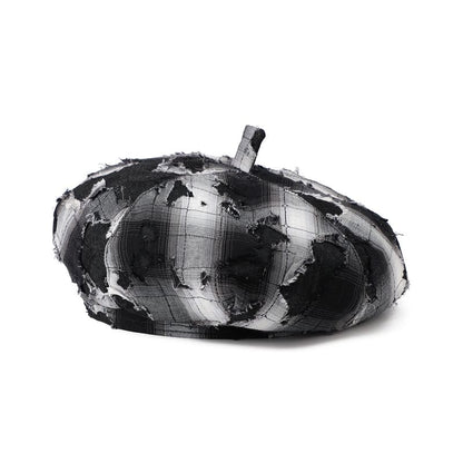 Plaid Distressed Beret