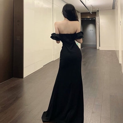 Off Shoulder Ruffle Side Slit Mermaid Maxi Dress