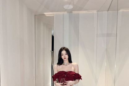 Off Shoulder Ruffle Side Slit Mermaid Maxi Dress