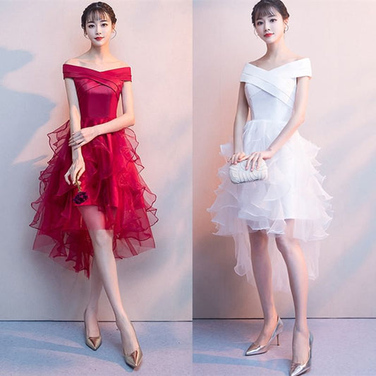 Off-Shoulder Plain Ruffle High Low A-Line Cocktail Dress