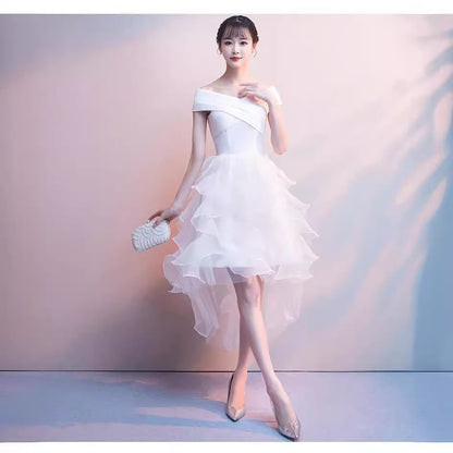 Off-Shoulder Plain Ruffle High Low A-Line Cocktail Dress
